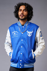 666 Imagination Blue & White Varsity Jacket for Men - Go Devil