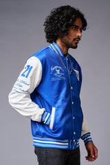 666 Imagination Blue & White Varsity Jacket for Men - Go Devil