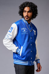 666 Imagination Blue & White Varsity Jacket for Men - Go Devil