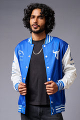 666 Imagination Blue & White Varsity Jacket for Men - Go Devil