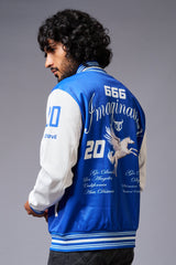 666 Imagination Blue & White Varsity Jacket for Men - Go Devil