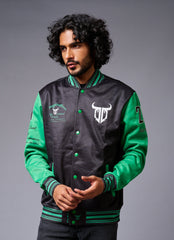 666 Imagination Printed Black & Green Varsity Jacket for Men - Go Devil