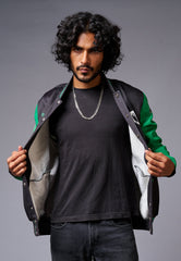 666 Imagination Printed Black & Green Varsity Jacket for Men - Go Devil
