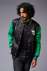 666 Imagination Printed Black & Green Varsity Jacket for Men - Go Devil