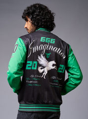 666 Imagination Printed Black & Green Varsity Jacket for Men - Go Devil