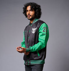 666 Imagination Printed Black & Green Varsity Jacket for Men - Go Devil