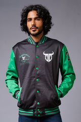 666 Imagination Printed Black & Green Varsity Jacket for Men - Go Devil