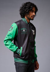 666 Imagination Printed Black & Green Varsity Jacket for Men - Go Devil