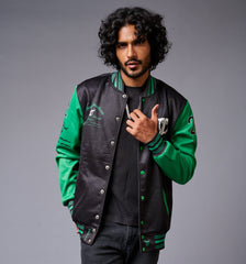 666 Imagination Printed Black & Green Varsity Jacket for Men - Go Devil