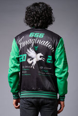 666 Imagination Printed Black & Green Varsity Jacket for Men - Go Devil