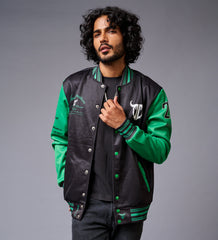 666 Imagination Printed Black & Green Varsity Jacket for Men - Go Devil