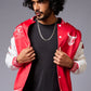 666 Imagination Printed Red & White Varsity Jacket for Men - Go Devil