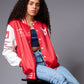 666 Imagination Printed Red & White Varsity Jacket for Women - Go Devil