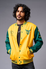 666 Imagination Yellow & Green Varsity Jacket for Men - Go Devil