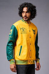 666 Imagination Yellow & Green Varsity Jacket for Men - Go Devil
