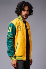 666 Imagination Yellow & Green Varsity Jacket for Men - Go Devil