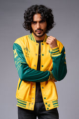 666 Imagination Yellow & Green Varsity Jacket for Men - Go Devil