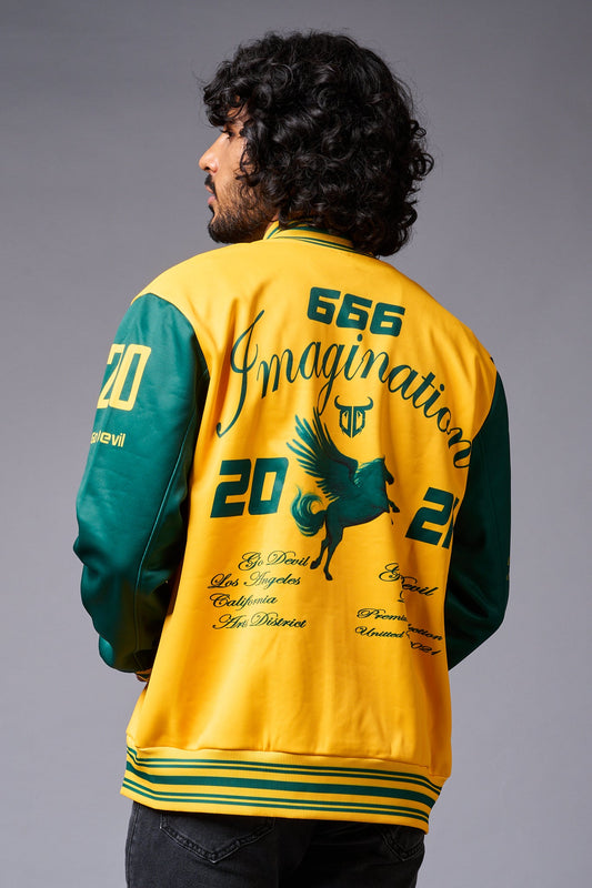 666 Imagination Yellow & Green Varsity Jacket for Men - Go Devil