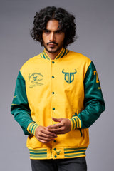 666 Imagination Yellow & Green Varsity Jacket for Men - Go Devil