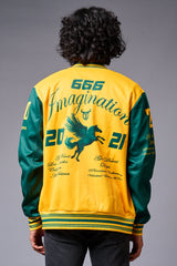 666 Imagination Yellow & Green Varsity Jacket for Men - Go Devil