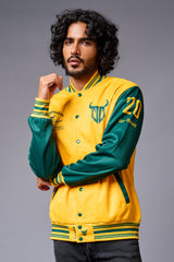 666 Imagination Yellow & Green Varsity Jacket for Men - Go Devil