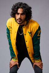 666 Imagination Yellow & Green Varsity Jacket for Men - Go Devil