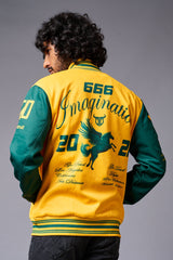 666 Imagination Yellow & Green Varsity Jacket for Men - Go Devil