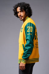 666 Imagination Yellow & Green Varsity Jacket for Men - Go Devil