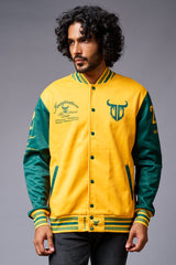 666 Imagination Yellow & Green Varsity Jacket for Men - Go Devil