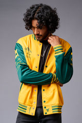 666 Imagination Yellow & Green Varsity Jacket for Men - Go Devil