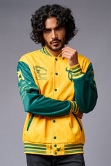 666 Imagination Yellow & Green Varsity Jacket for Men - Go Devil