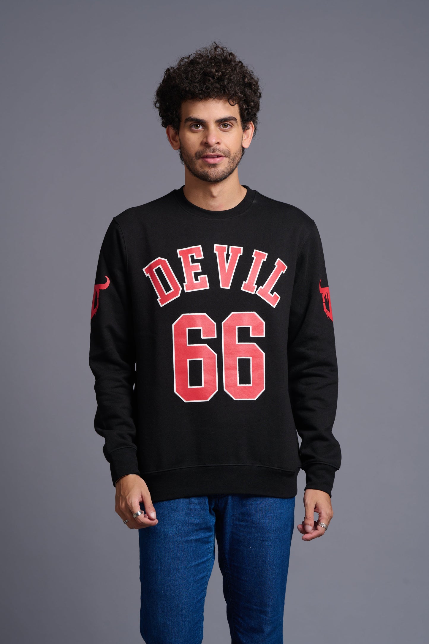 Devil66 Printed Black Sweatshirt for Men