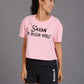 Satan In High Heels Printed Pink Oversized T-Shirt for Women