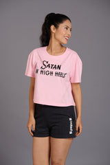 Satan In High Heels Printed Pink Oversized T-Shirt for Women