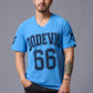 Go Devil 66 Printed V-Neck Blue Cotton Oversized T-Shirt for Men