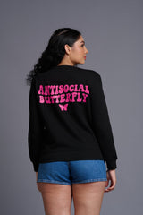 Antisocial Butterfly Printed Black Sweatshirt for Women - Go Devil