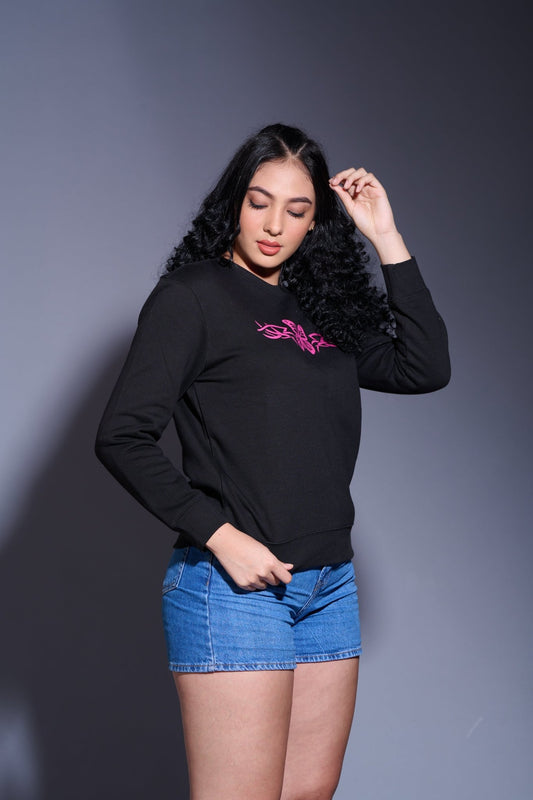 Antisocial Butterfly Printed Black Sweatshirt for Women - Go Devil