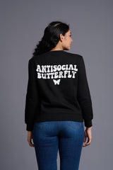 Antisocial Butterfly Printed Black Sweatshirt for Women by Go Devil - Go Devil