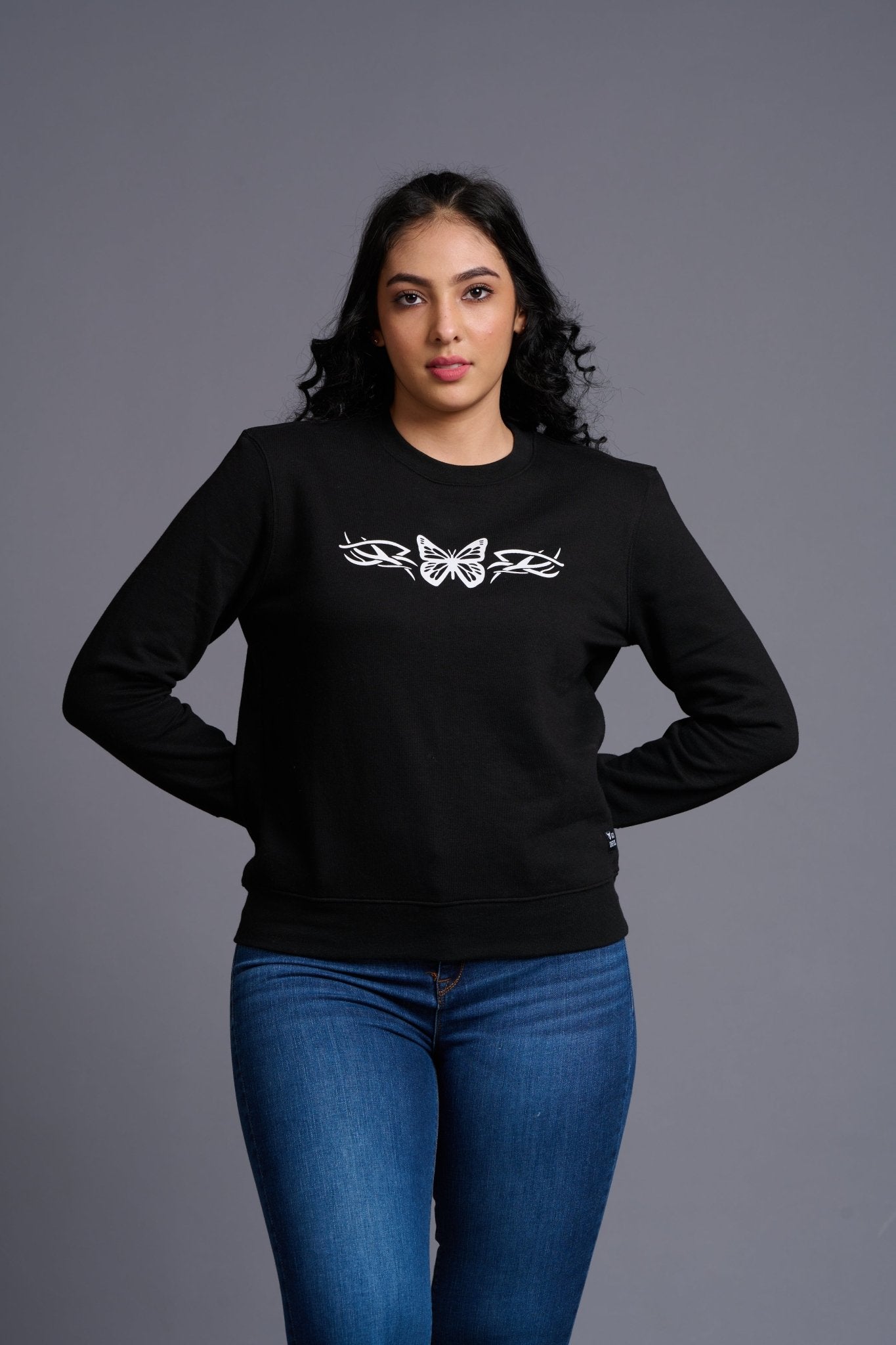 Antisocial Butterfly Printed Black Sweatshirt for Women by Go Devil - Go Devil