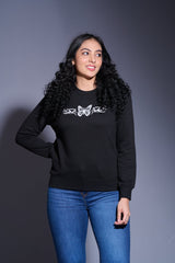 Antisocial Butterfly Printed Black Sweatshirt for Women by Go Devil - Go Devil