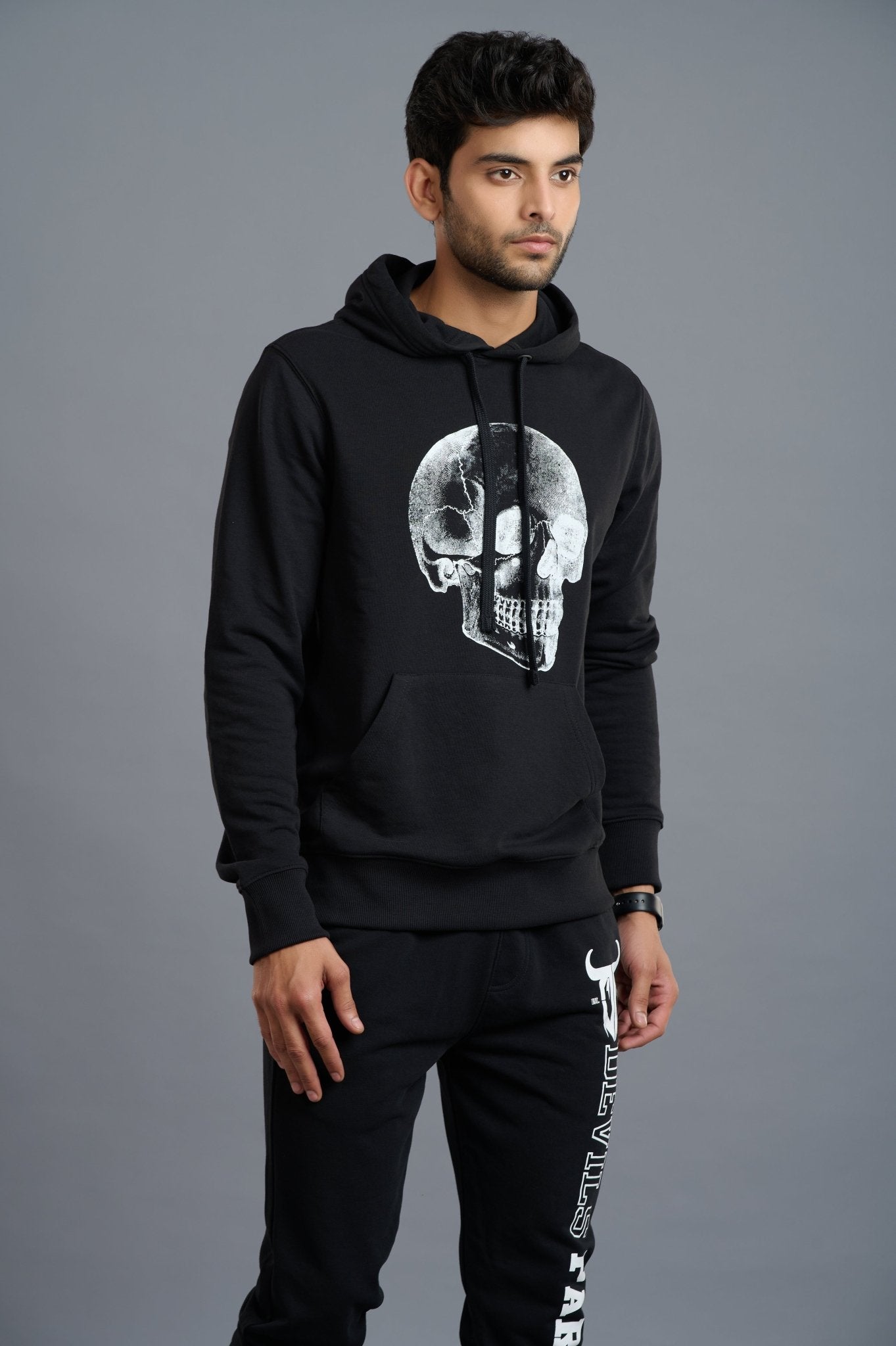 Black & White Skull Printed Hoodie for Men - Go Devil