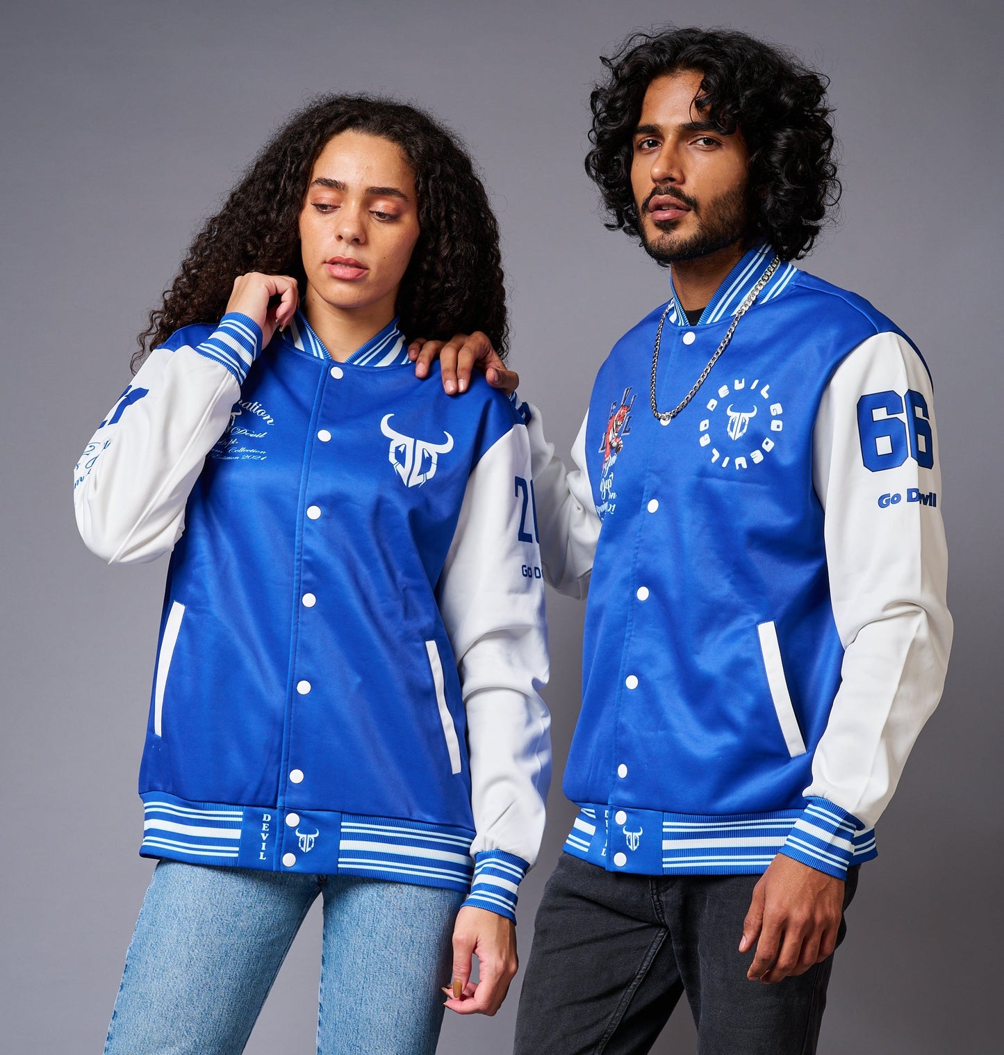 Blue & White Varsity Jackets for Couple Wear - Go Devil