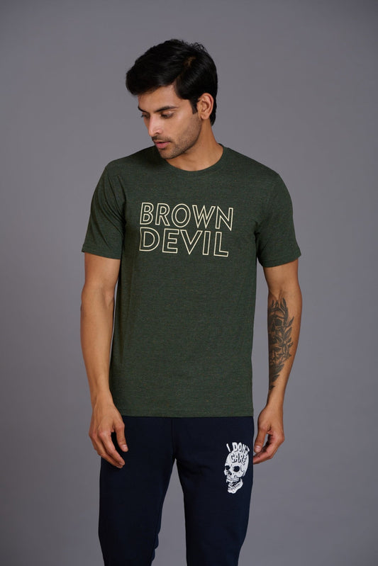 Brown Devil Printed Green T-Shirt for Men - Go Devil