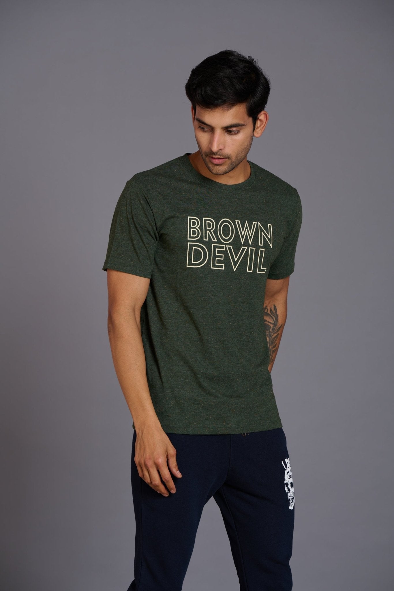 Brown Devil Printed Green T-Shirt for Men - Go Devil