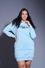 Butterfly Printed Sky Blue Sweatdress for Women - Go Devil