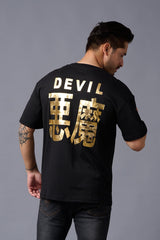 Chinese DEVIL (Gold Foil Print) Black Oversized T-Shirt for Men - Go Devil