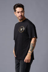 Chinese DEVIL (Gold Foil Print) Black Oversized T-Shirt for Men - Go Devil