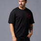 Chinese Devil in Red Foil Print Black Oversized T-Shirt for Men - Go Devil
