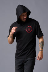 Chinese Devil in Red Print Hooded Oversized T-Shirt for Men - Go Devil