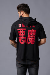 Chinese Devil in Red Print Hooded Oversized T-Shirt for Men - Go Devil